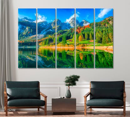 Dachstein Mountain by Lake Gosausee in Autumn Canvas Print-Canvas Print-CetArt-1 Panel-24x16 inches-CetArt