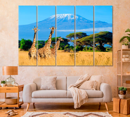 Three Giraffes Near Mount Kilimanjaro Africa Canvas Print-Canvas Print-CetArt-1 Panel-24x16 inches-CetArt