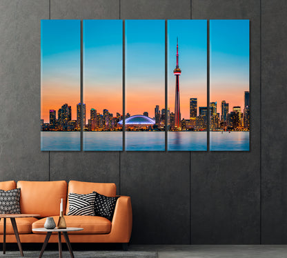 Skyline Toronto over Ontario Lake at Twilight Canvas Print-Canvas Print-CetArt-1 Panel-24x16 inches-CetArt