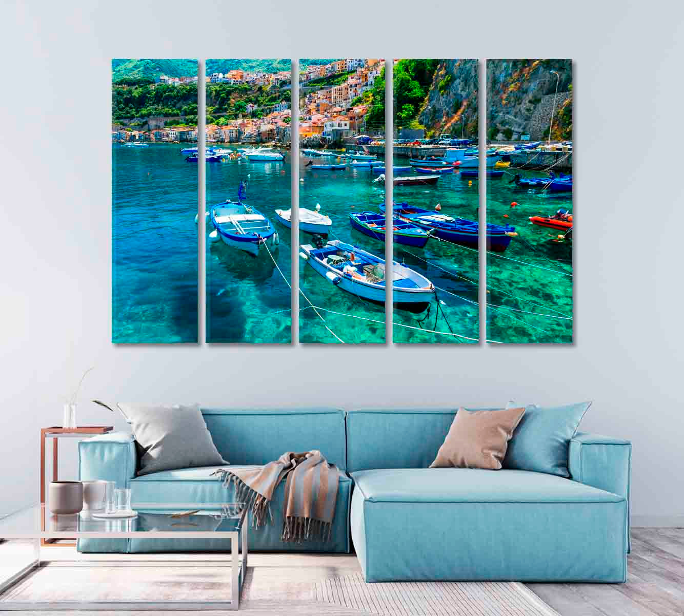 Calabria Scilla Town with Fishing Boats Italy Canvas Print-Canvas Print-CetArt-1 Panel-24x16 inches-CetArt