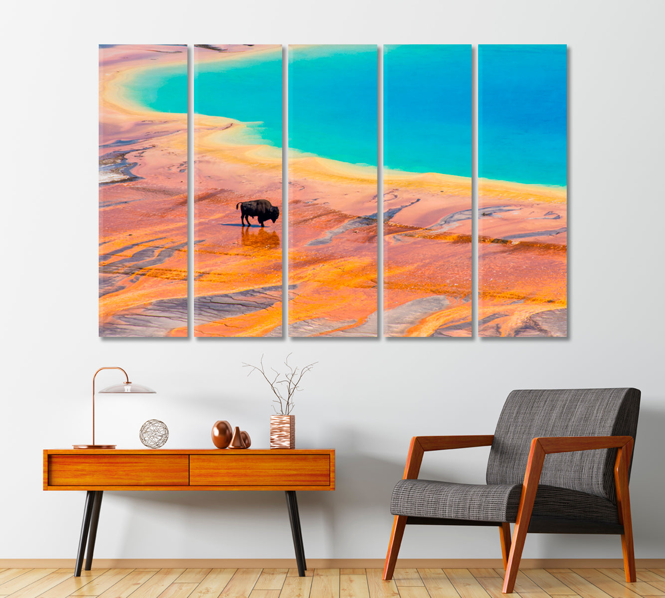 Bison at Grand Prismatic Spring Canvas Print-Canvas Print-CetArt-1 Panel-24x16 inches-CetArt