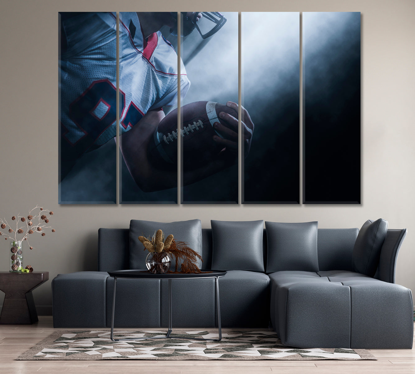 American Football Player Holding Ball Canvas Print-Canvas Print-CetArt-1 Panel-24x16 inches-CetArt