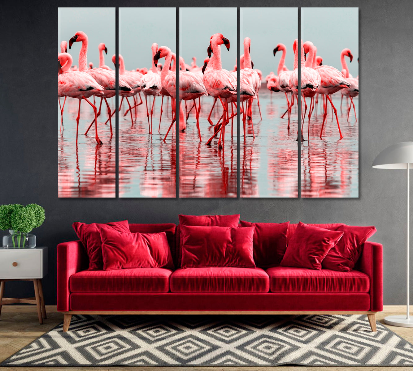 Group of African Red Flamingos Canvas Print-Canvas Print-CetArt-1 Panel-24x16 inches-CetArt