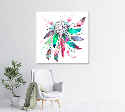 Watercolor Painting Dreamcatcher Canvas Print-Canvas Print-CetArt-1 panel-12x12 inches-CetArt