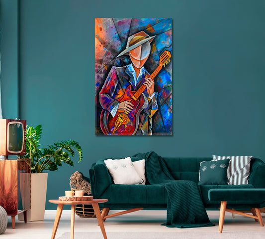 Guitarist in Cubism Style Canvas Print-Canvas Print-CetArt-1 panel-16x24 inches-CetArt