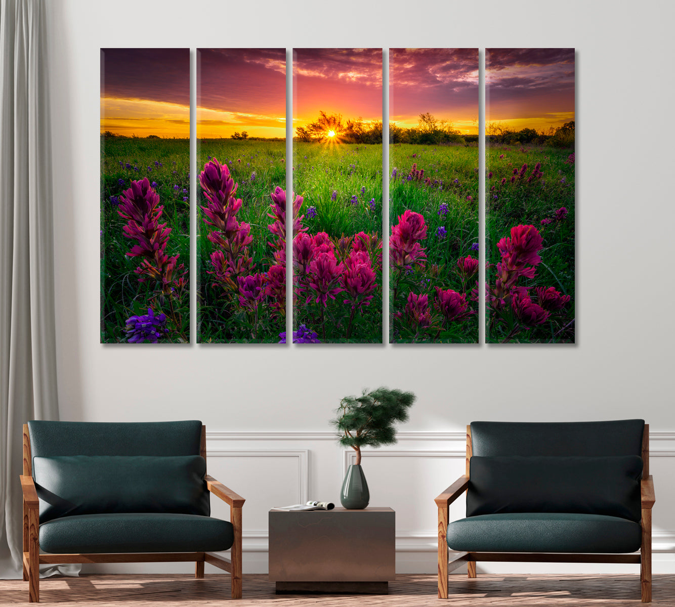 Texas Indian Paintbrush with Bluebonnets Canvas Print-Canvas Print-CetArt-1 Panel-24x16 inches-CetArt