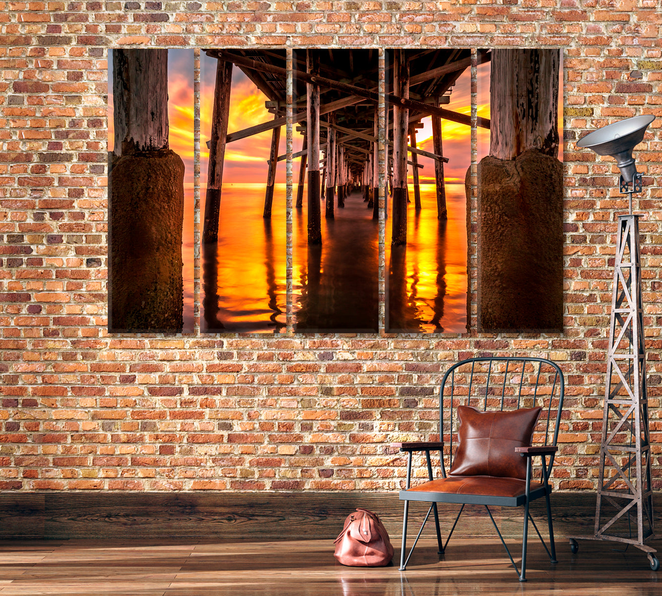 Under the Newport Beach Pier at Sunset Canvas Print-Canvas Print-CetArt-1 Panel-24x16 inches-CetArt