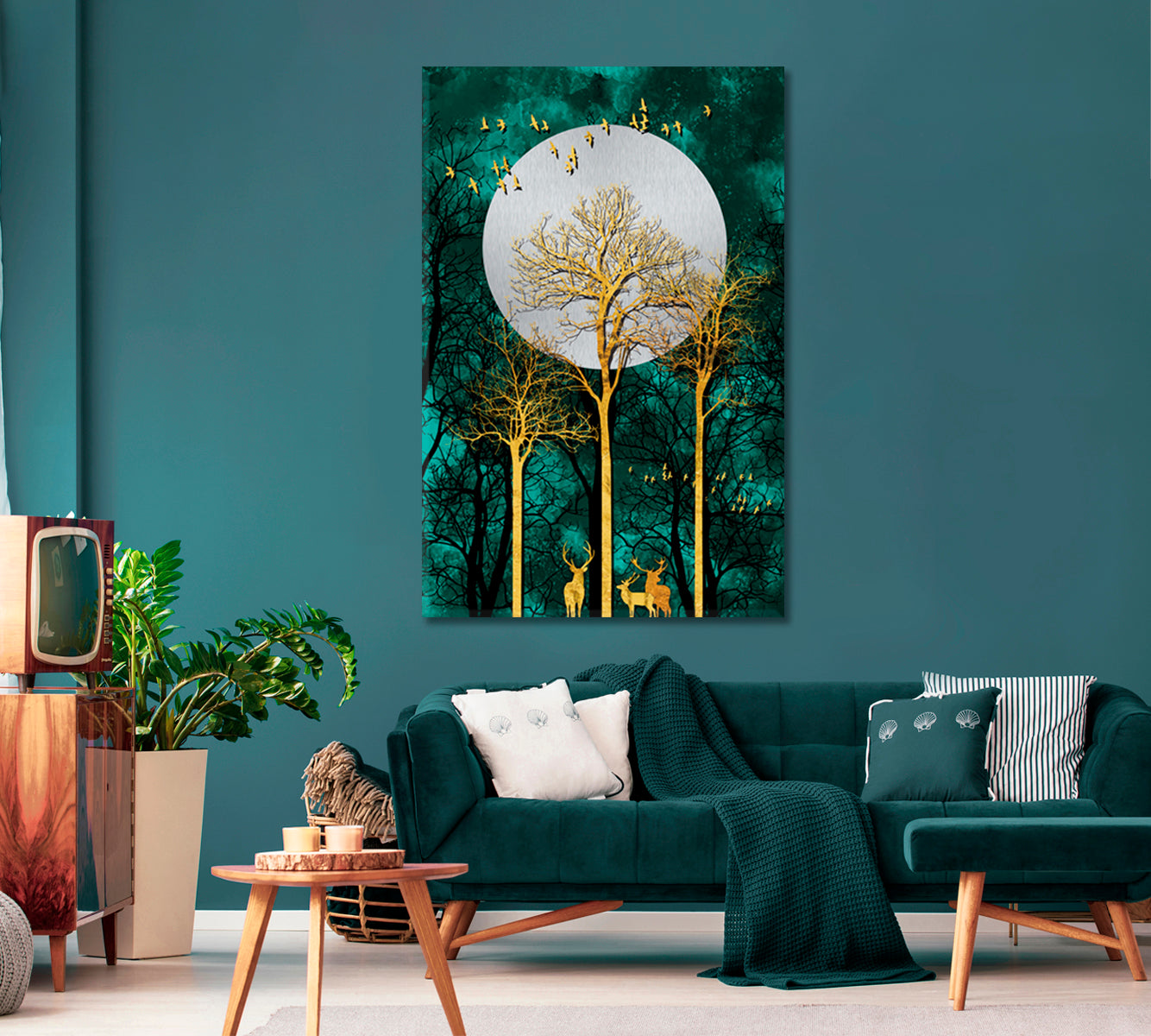 Luxurious Abstract Forest with Deer Canvas Print-Canvas Print-CetArt-1 panel-16x24 inches-CetArt