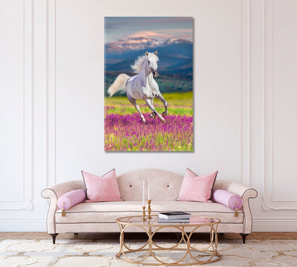 White Horse in Flower Glade Canvas Print-Canvas Print-CetArt-1 panel-16x24 inches-CetArt