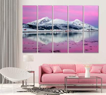 Offersoya Village with Snowy Mountains Lofoten Canvas Print-Canvas Print-CetArt-1 Panel-24x16 inches-CetArt