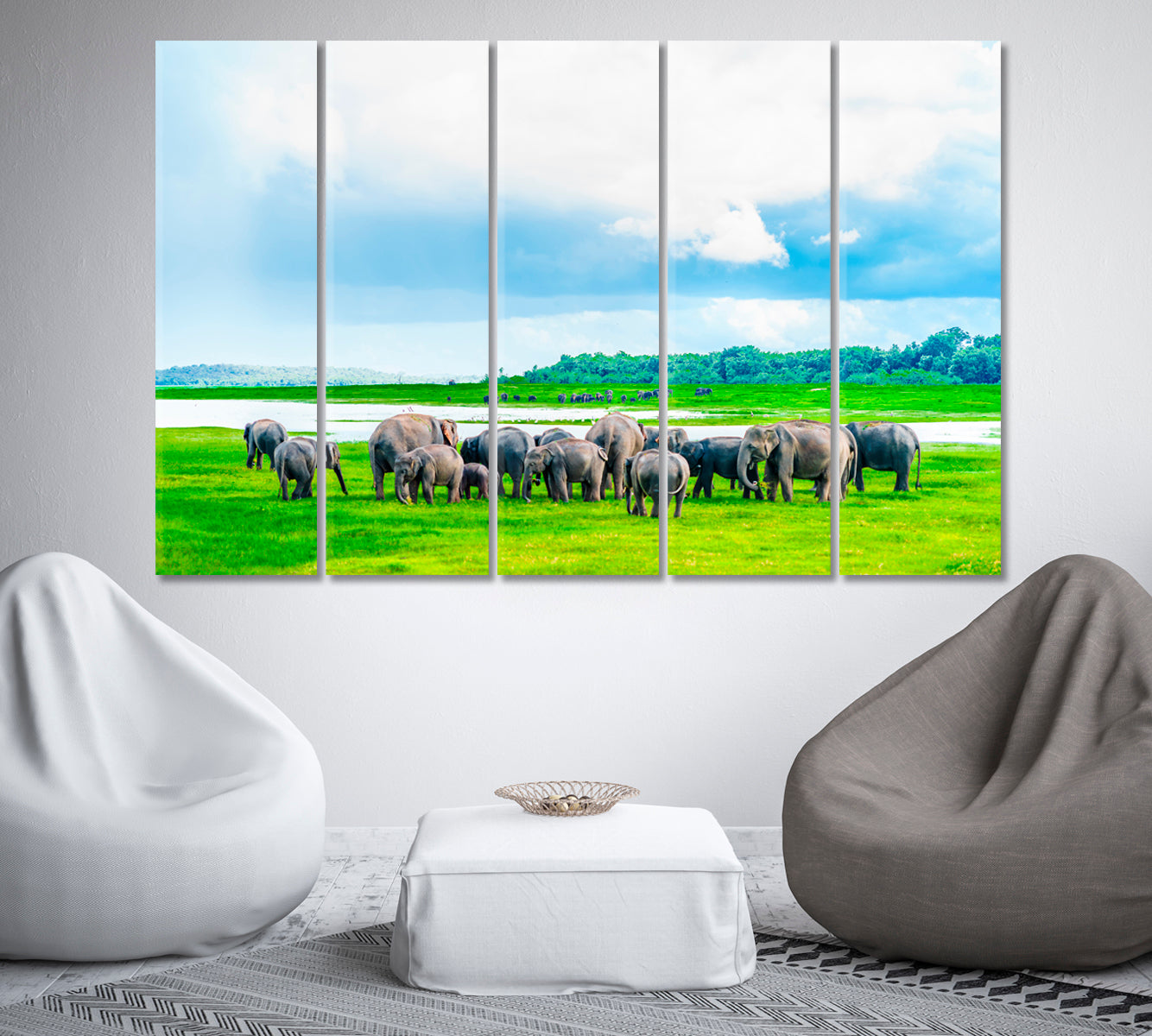 Herd of Elephants in Kaudulla National Park Sri Lanka Canvas Print-Canvas Print-CetArt-1 Panel-24x16 inches-CetArt