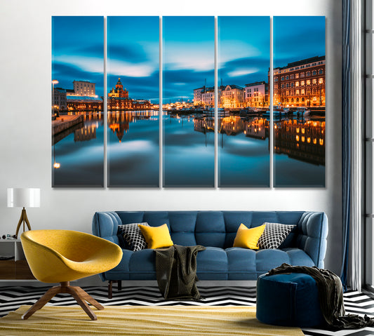 Night Panorama of Helsinki City Finland Canvas Print-Canvas Print-CetArt-1 Panel-24x16 inches-CetArt