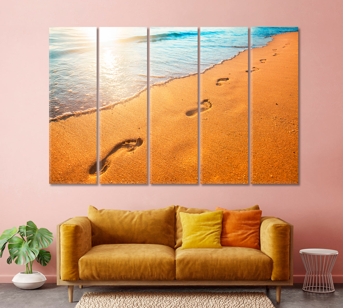 Footprints in the Sand Beach During Sunset Canvas Print-Canvas Print-CetArt-1 Panel-24x16 inches-CetArt