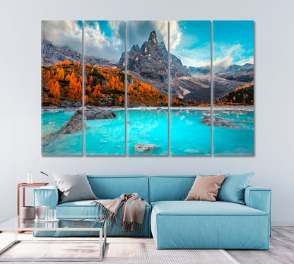 Alpine Landscape with Turquoise Lake Sorapis Dolomites Italy Canvas Print-Canvas Print-CetArt-1 Panel-24x16 inches-CetArt