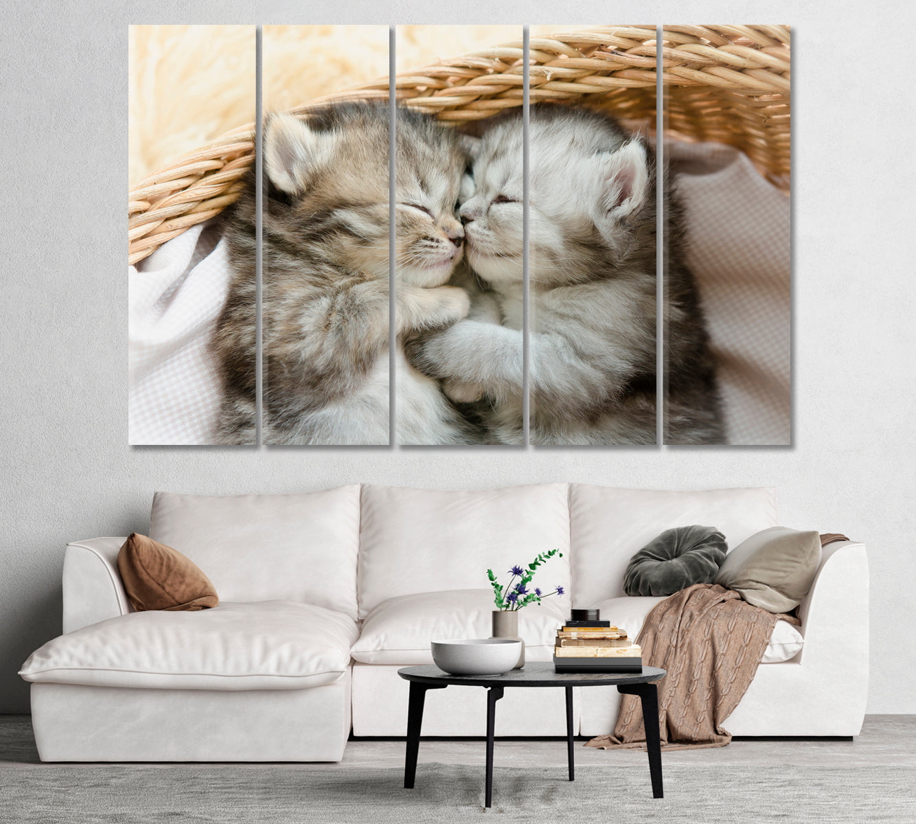 Cute Kittens Sleeping an Embrace Canvas Print-Canvas Print-CetArt-1 Panel-24x16 inches-CetArt