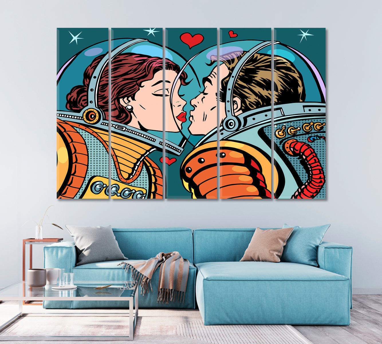 Astronauts Kiss in Space Canvas Print-Canvas Print-CetArt-1 Panel-24x16 inches-CetArt