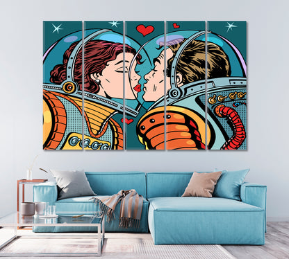 Astronauts Kiss in Space Canvas Print-Canvas Print-CetArt-1 Panel-24x16 inches-CetArt