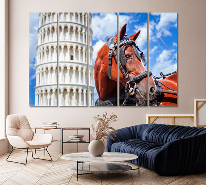 Horse and Leaning Tower of Pisa Canvas Print-Canvas Print-CetArt-1 Panel-24x16 inches-CetArt