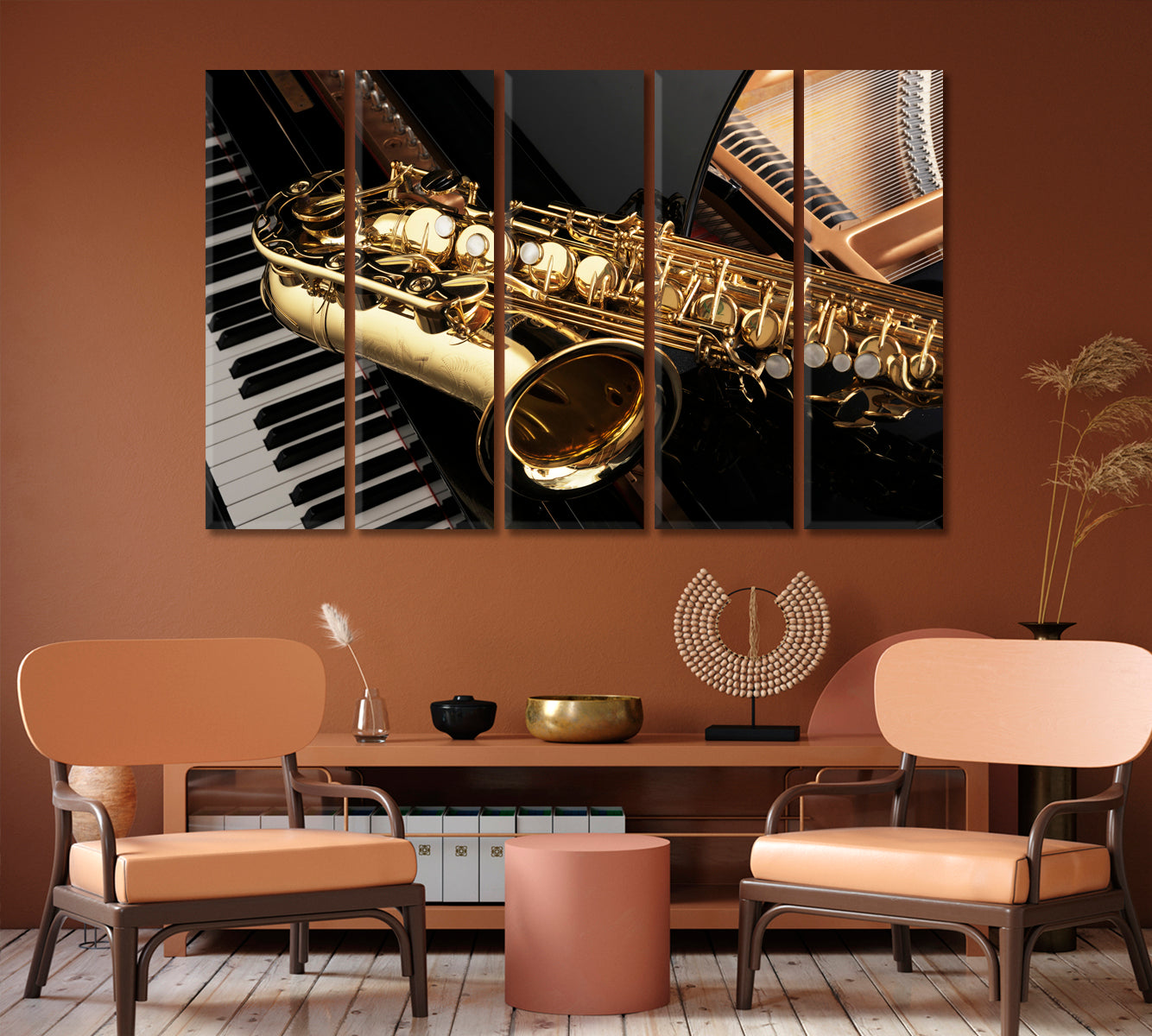 Alto Saxophone on Piano Canvas Print-Canvas Print-CetArt-1 Panel-24x16 inches-CetArt