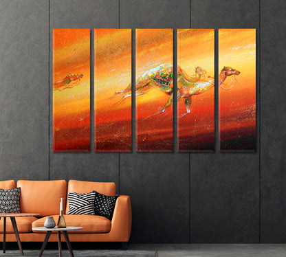 Camels in Desert Canvas Print-Canvas Print-CetArt-1 Panel-24x16 inches-CetArt