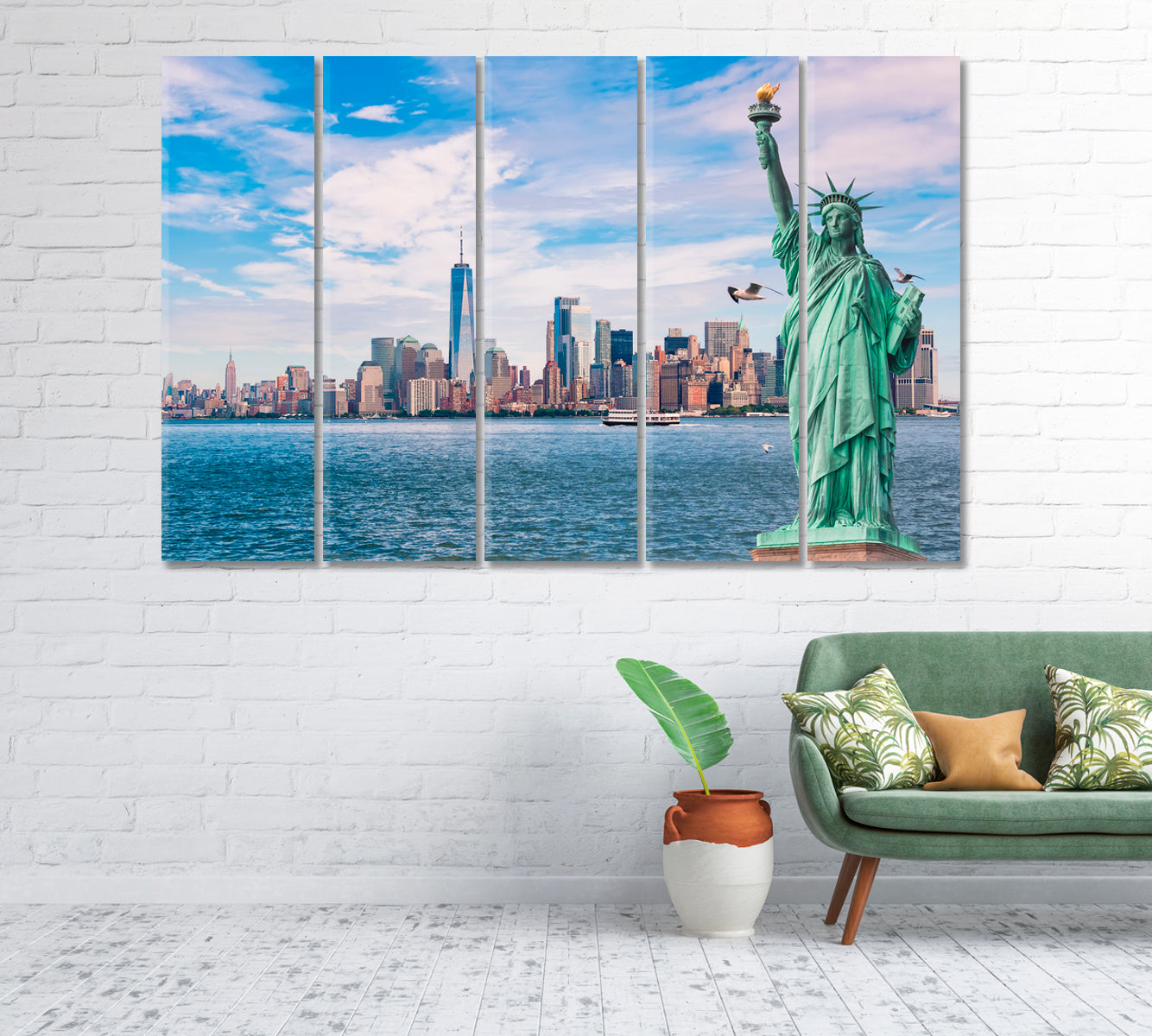 Statue of Liberty in Front of Skyline Manhattan NY Canvas Print-Canvas Print-CetArt-1 Panel-24x16 inches-CetArt