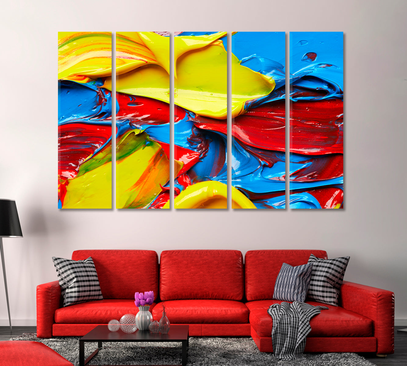 Abstract Bright Blue Yellow and Red Strokes Canvas Print-Canvas Print-CetArt-1 Panel-24x16 inches-CetArt