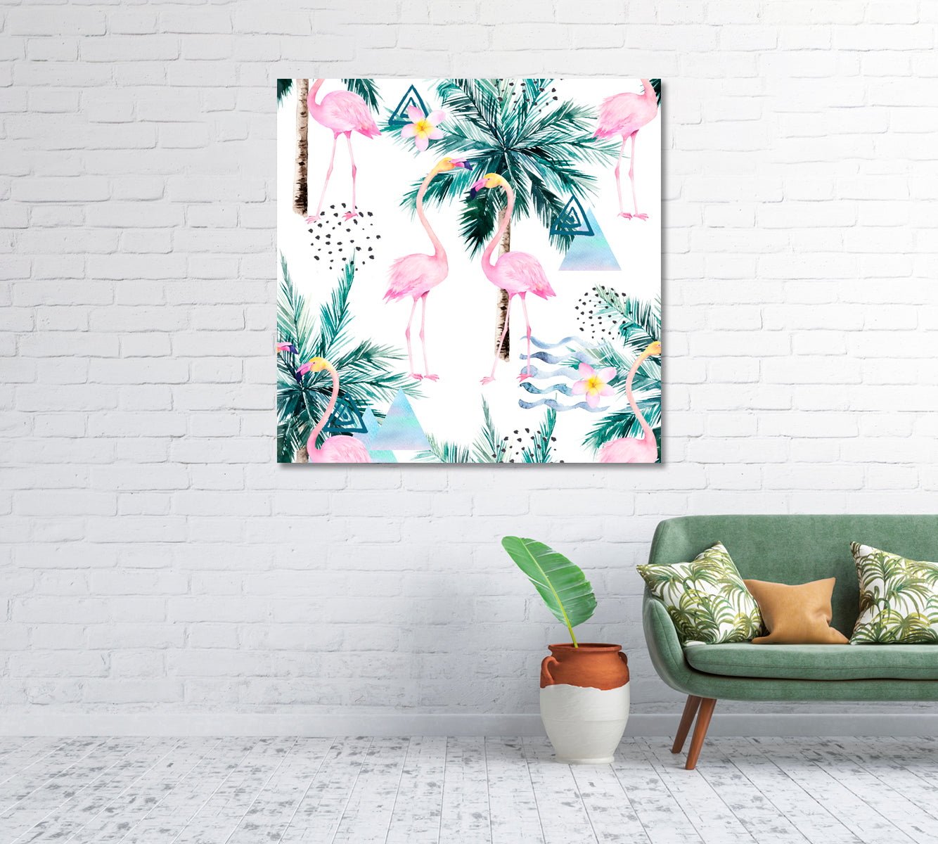 Abstract Coconut Palms with Flamingos Canvas Print-Canvas Print-CetArt-1 panel-12x12 inches-CetArt