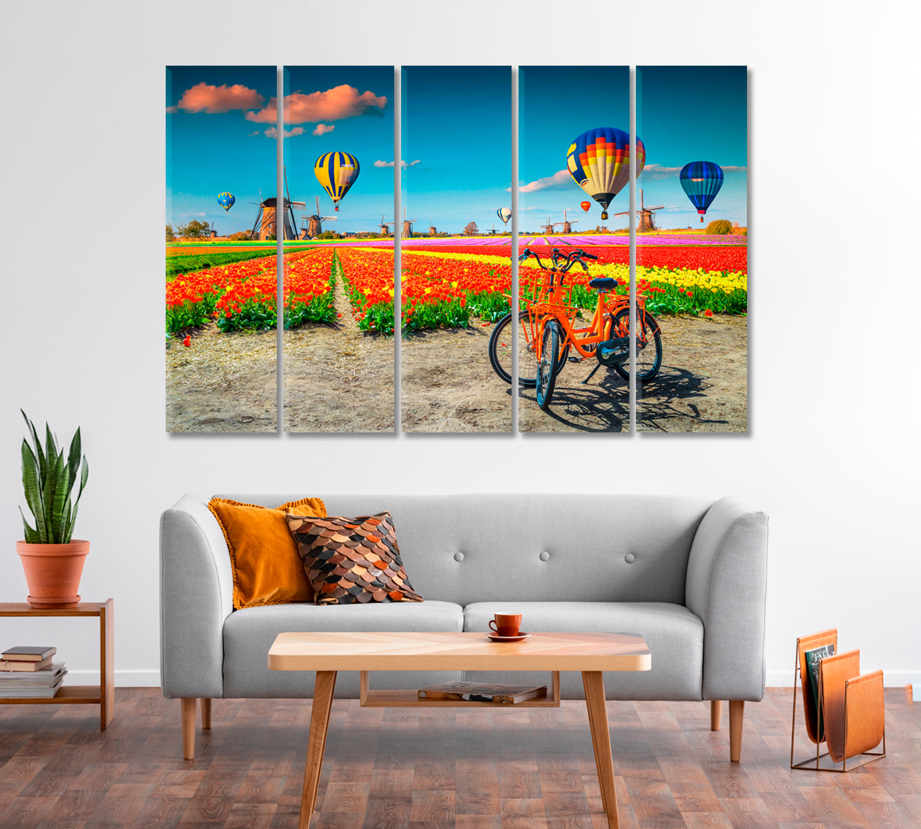 Hot Air Balloons over Tulip Fields Kinderdijk Netherlands Canvas Print-Canvas Print-CetArt-1 Panel-24x16 inches-CetArt