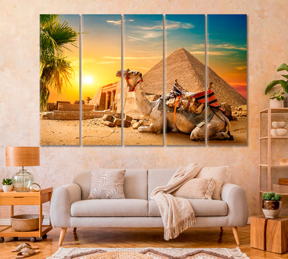 Camel Lies near Egyptian Pyramid Canvas Print-Canvas Print-CetArt-1 Panel-24x16 inches-CetArt