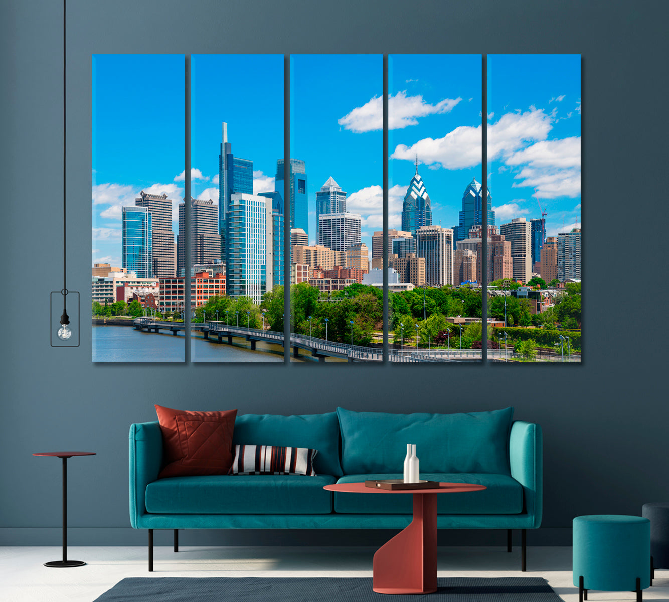 Clear Blue Skies over Philadelphia High Rises Canvas Print-Canvas Print-CetArt-1 Panel-24x16 inches-CetArt