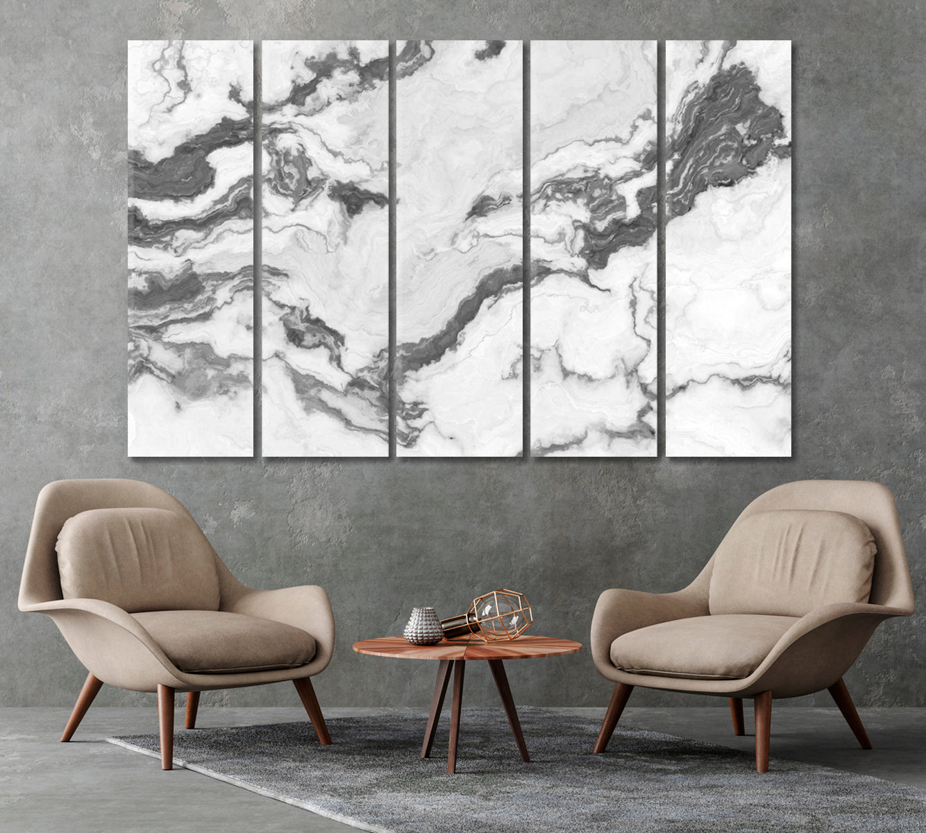 Abstract White Marble with Curly Grey Veins Canvas Print-Canvas Print-CetArt-1 Panel-24x16 inches-CetArt