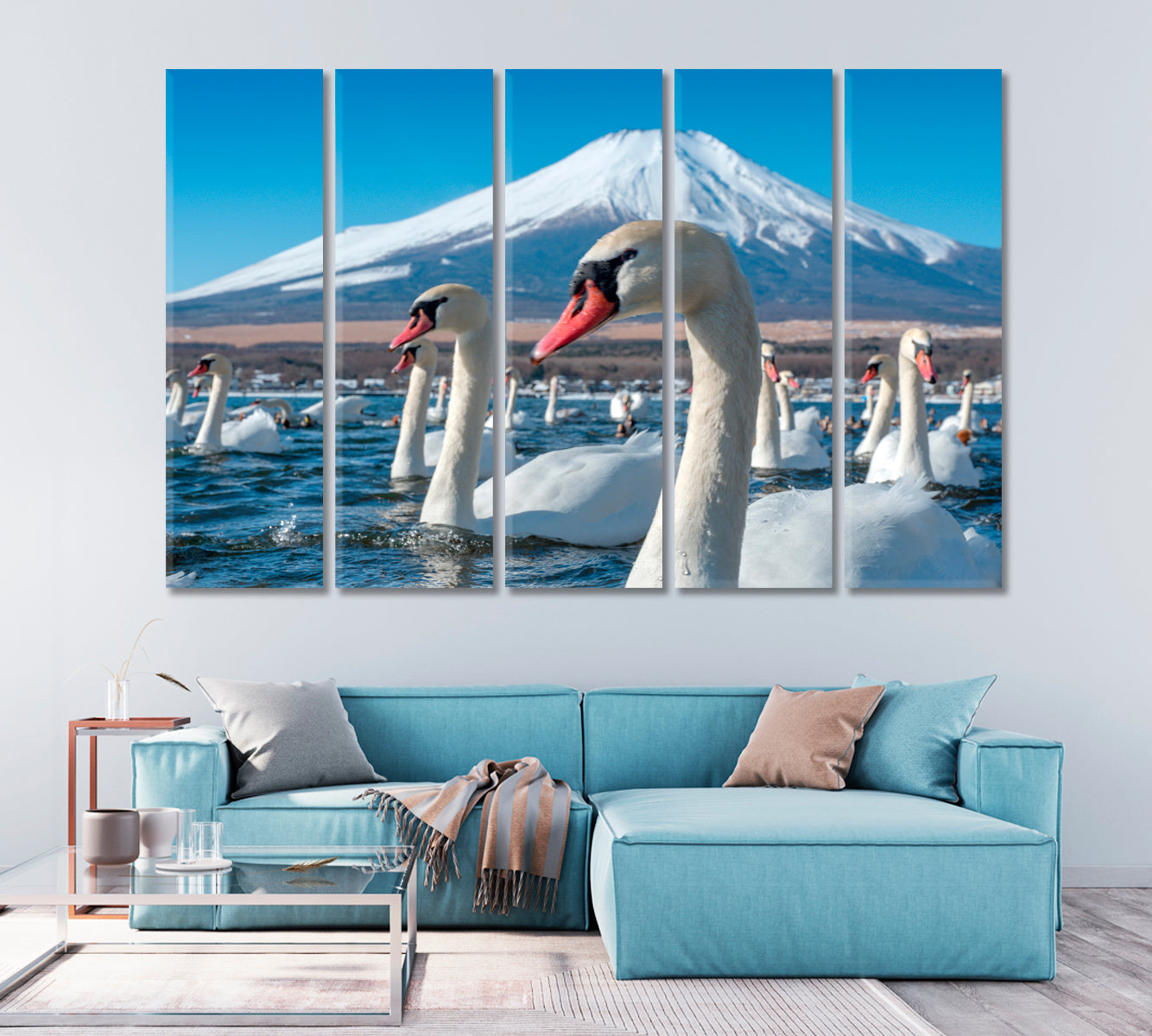 Mount Fuji with Swans at Lake Yamanaka Japan Canvas Print-Canvas Print-CetArt-1 Panel-24x16 inches-CetArt