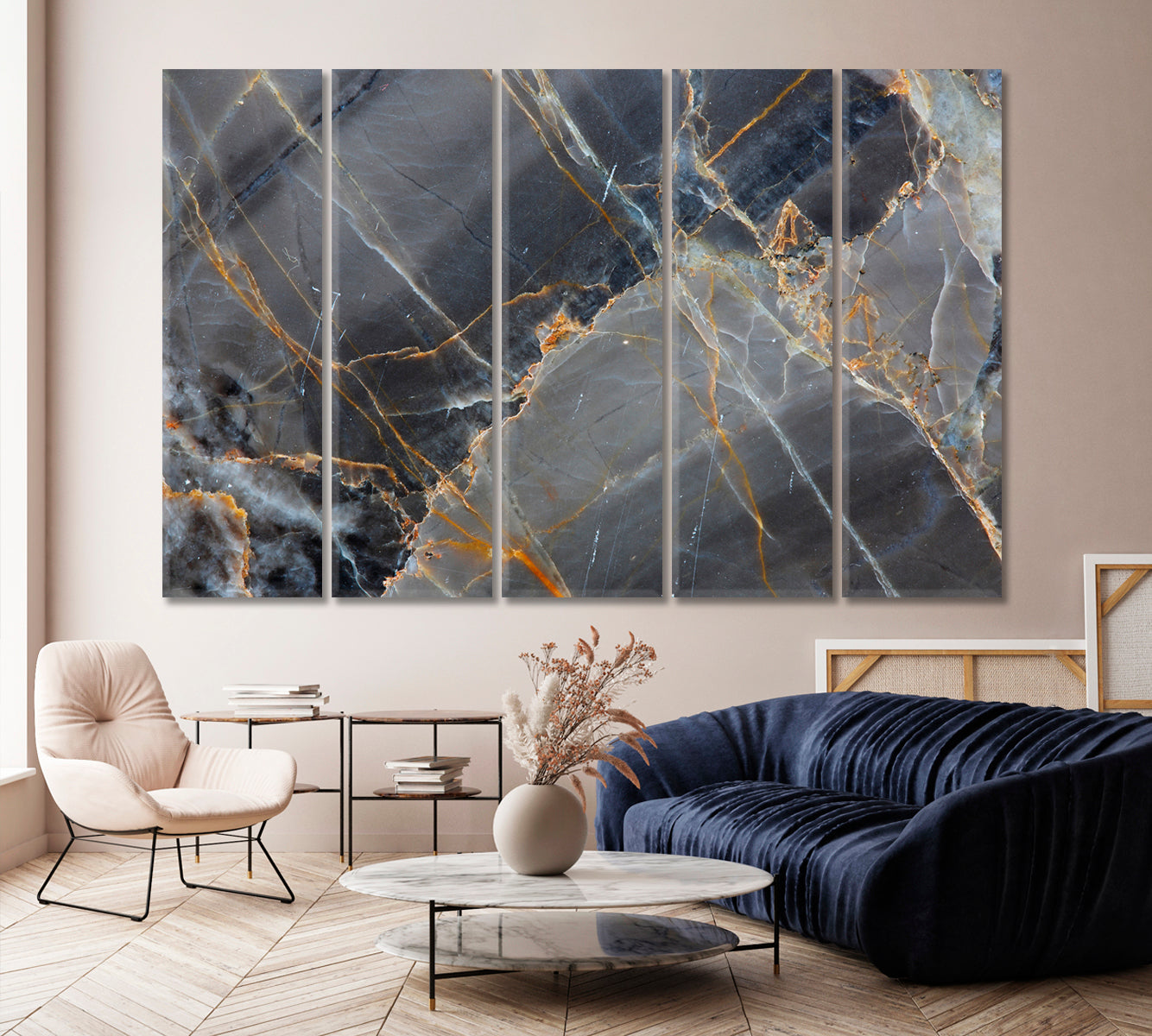 Yellow White Pattern on Dark Gray Marble Canvas Print-Canvas Print-CetArt-1 Panel-24x16 inches-CetArt