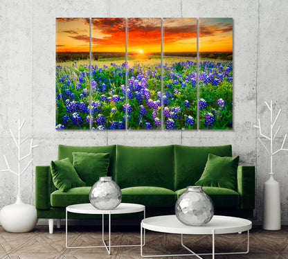 Bluebonnets Field at Sunset Texas Canvas Print-Canvas Print-CetArt-1 Panel-24x16 inches-CetArt