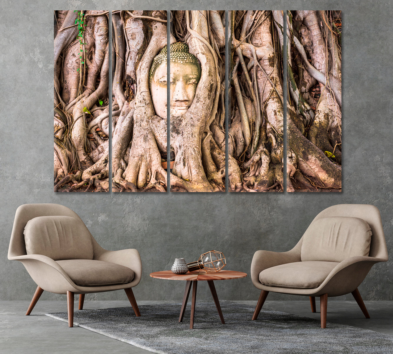 Buddha Head in Roots of Old Tree Banyan Thailand Canvas Print-Canvas Print-CetArt-1 Panel-24x16 inches-CetArt