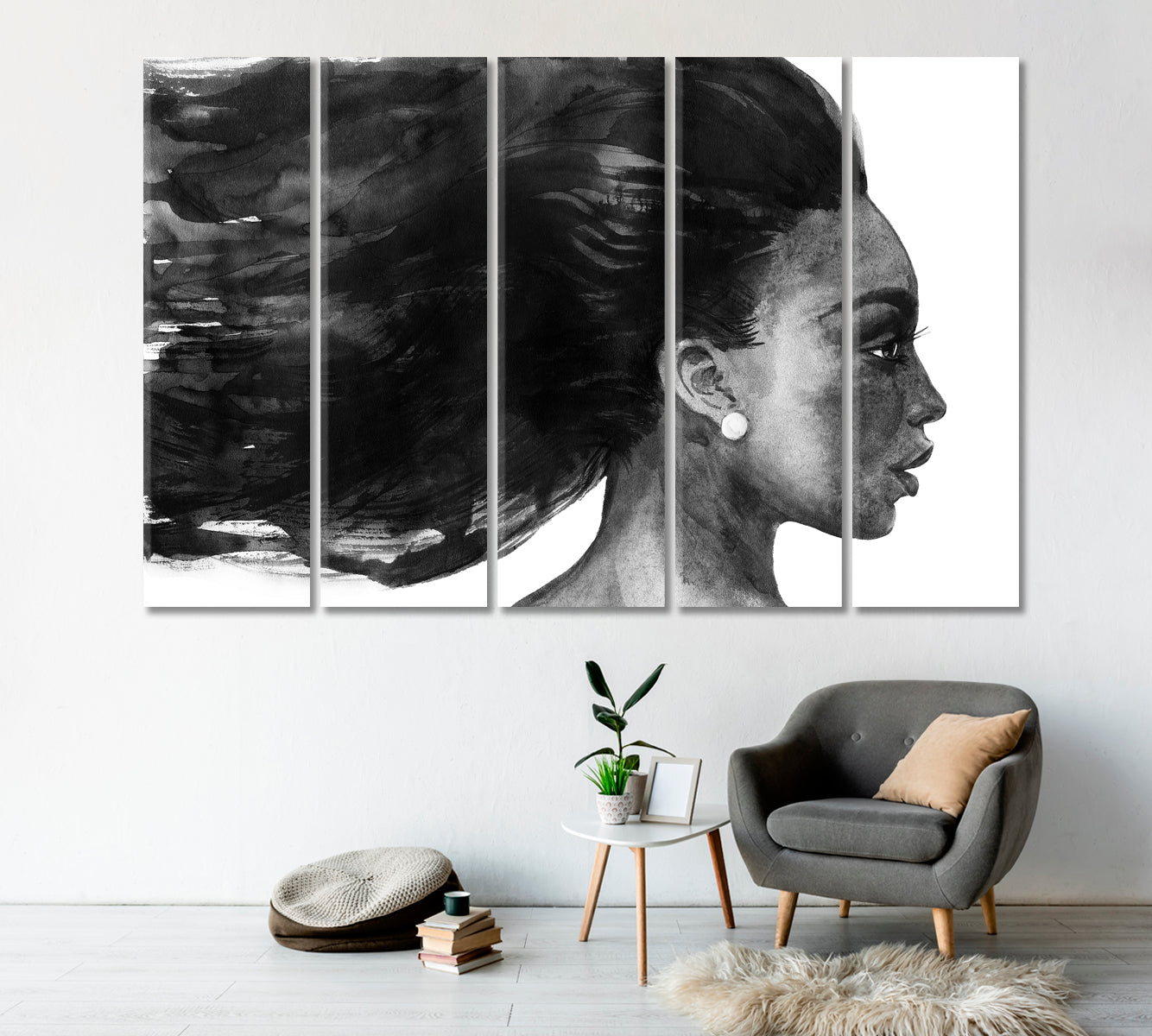 Beautiful African Woman in Black and White Canvas Print-Canvas Print-CetArt-1 Panel-24x16 inches-CetArt