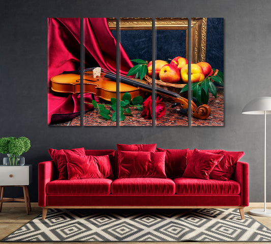 Still Life Violin and Red Rose Canvas Print-Canvas Print-CetArt-1 Panel-24x16 inches-CetArt