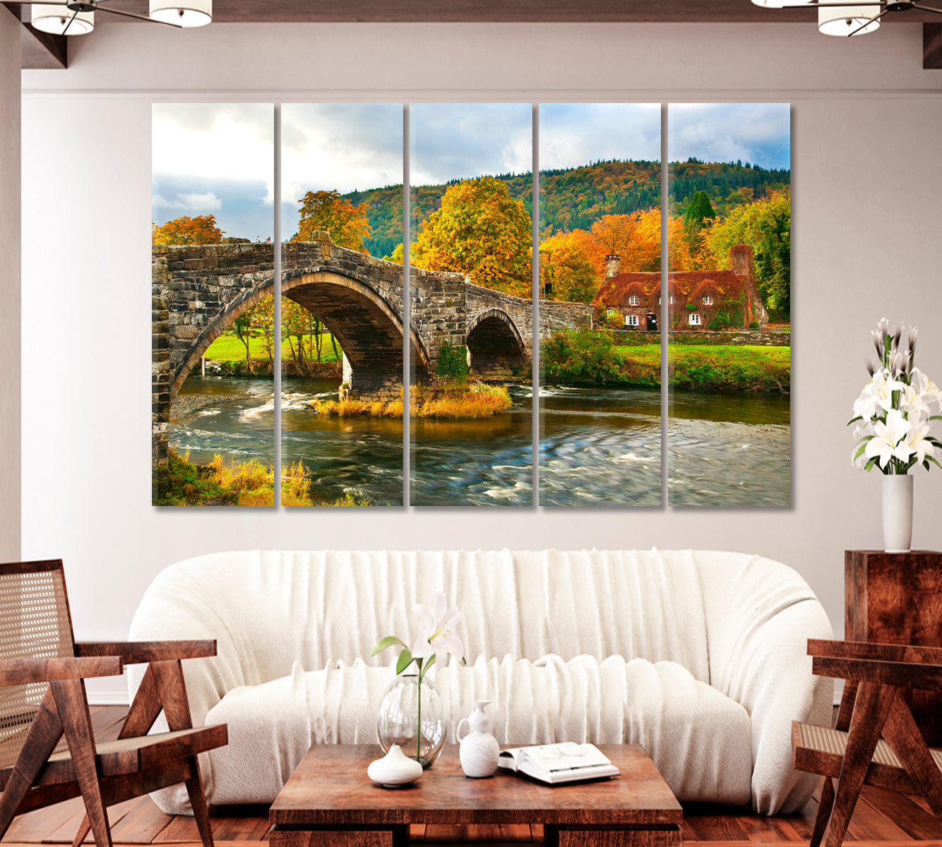 Autumn Landscape with Llanrwst Bridge UK Canvas Print-Canvas Print-CetArt-1 Panel-24x16 inches-CetArt