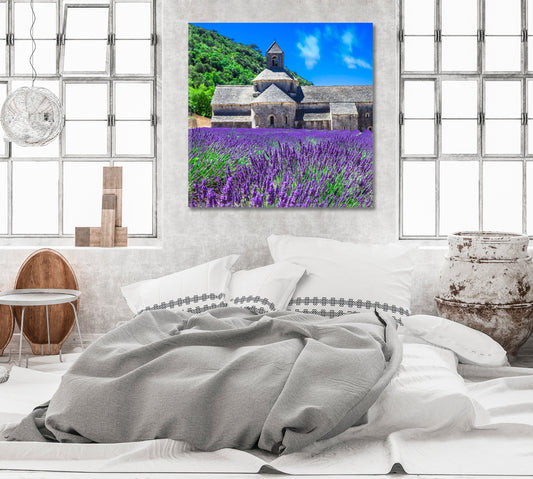 Notre-Dame de Senanque Abbey with Blooming Lavender Field Provence France Canvas Print-Canvas Print-CetArt-1 panel-12x12 inches-CetArt