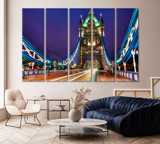 Tower Bridge at Night Time London Great Britain Canvas Print-Canvas Print-CetArt-1 Panel-24x16 inches-CetArt