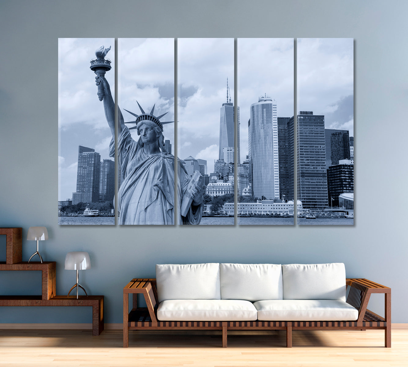 Statue of Liberty Overlooking Manhattan Canvas Print-Canvas Print-CetArt-1 Panel-24x16 inches-CetArt