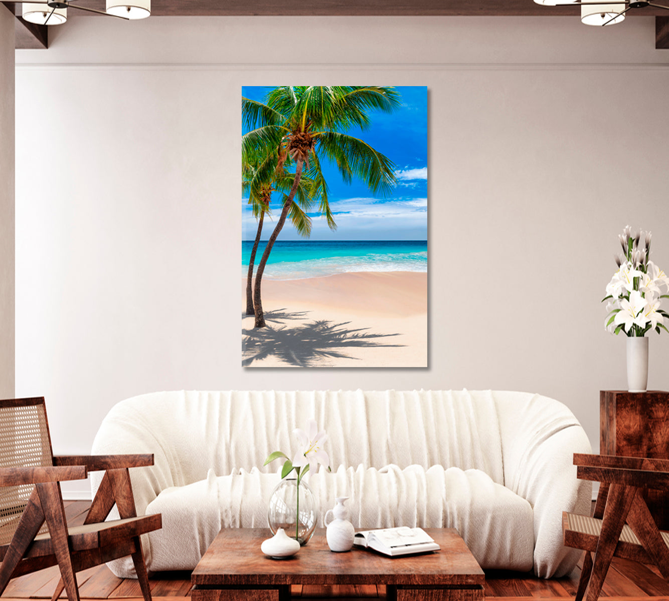 Beautiful Caribbean Paradise with Coconut Palms and Turquoise Sea Canvas Print-Canvas Print-CetArt-1 panel-16x24 inches-CetArt