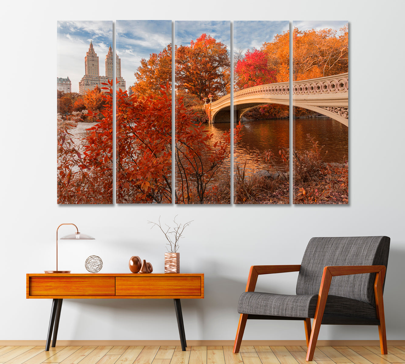 Bow Bridge in Central Park in Autumn NY Canvas Print-Canvas Print-CetArt-1 Panel-24x16 inches-CetArt