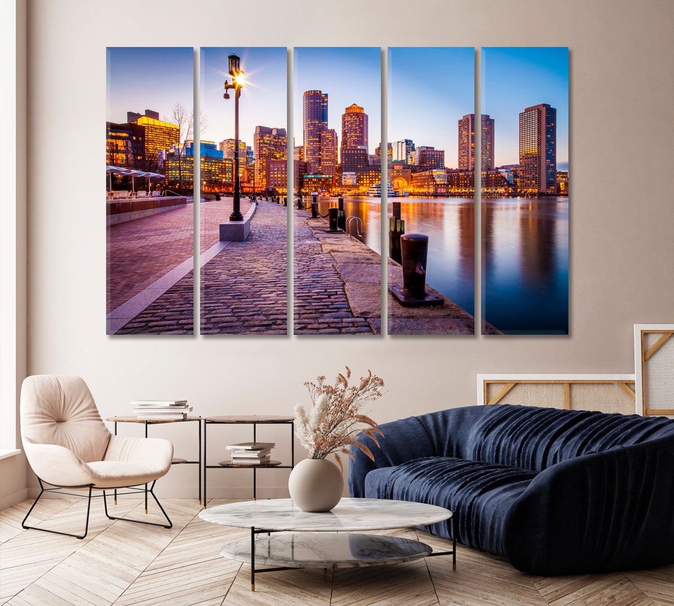 Boston Harbor in Massachusetts USA at Night Canvas Print-Canvas Print-CetArt-1 Panel-24x16 inches-CetArt