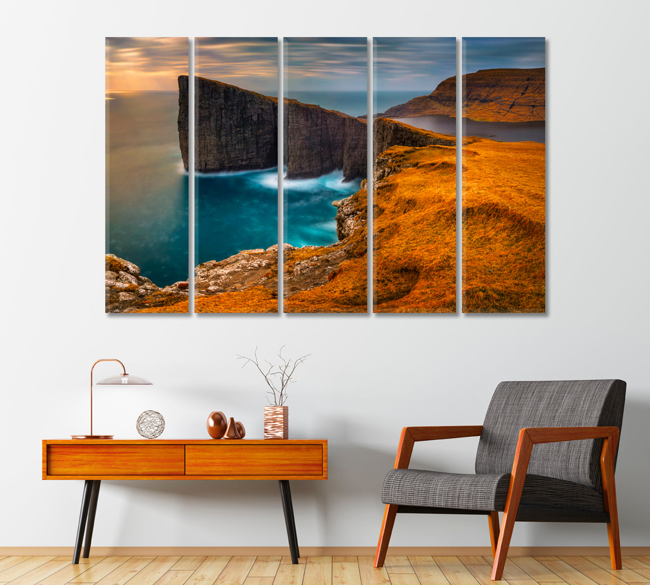 Sorvagsvatn Lake and Cliffs of Traelanipa Vagar Island Faroe Islands Canvas Print-Canvas Print-CetArt-1 Panel-24x16 inches-CetArt