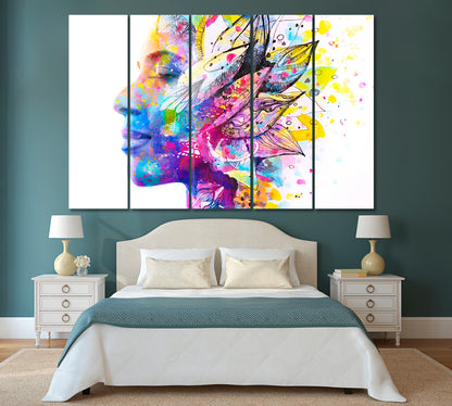 Abstract Woman Portrait with Colorful Petals Canvas Print-Canvas Print-CetArt-1 Panel-24x16 inches-CetArt