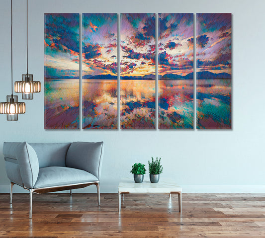 Lake with Beautiful Clouds Landscape Canvas Print-Canvas Print-CetArt-1 Panel-24x16 inches-CetArt