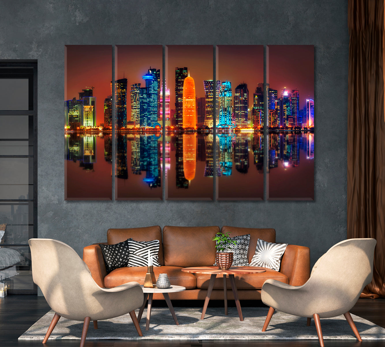 Doha Skyline at Night Qatar Canvas Print-Canvas Print-CetArt-1 Panel-24x16 inches-CetArt