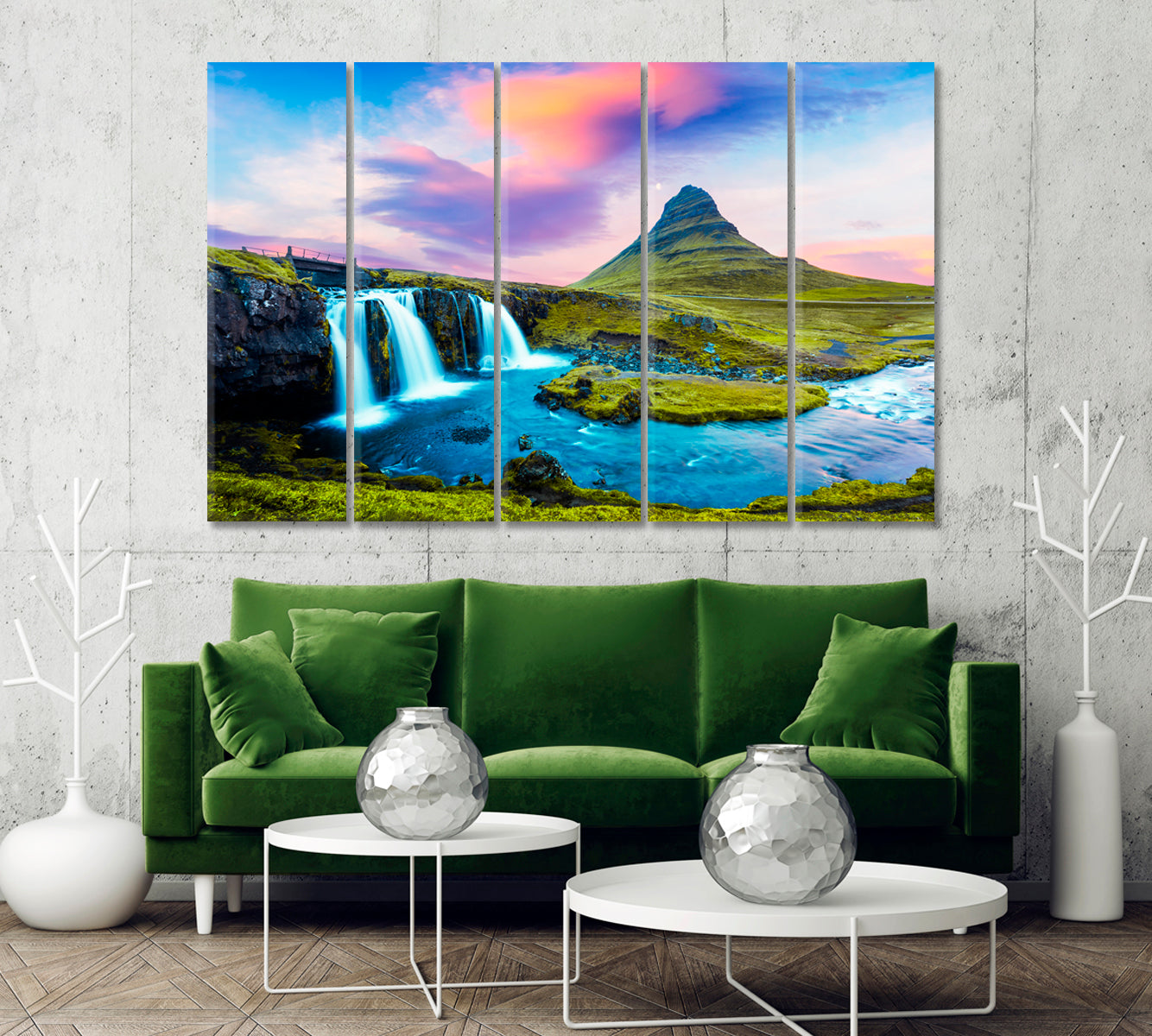 Landscape with Kirkjufell Mountain and Kirkjufellsfoss Waterfall Iceland Canvas Print-Canvas Print-CetArt-1 Panel-24x16 inches-CetArt