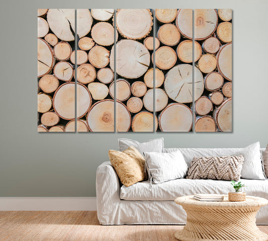 Round Wood Logs Close Up Canvas Print-Canvas Print-CetArt-1 Panel-24x16 inches-CetArt